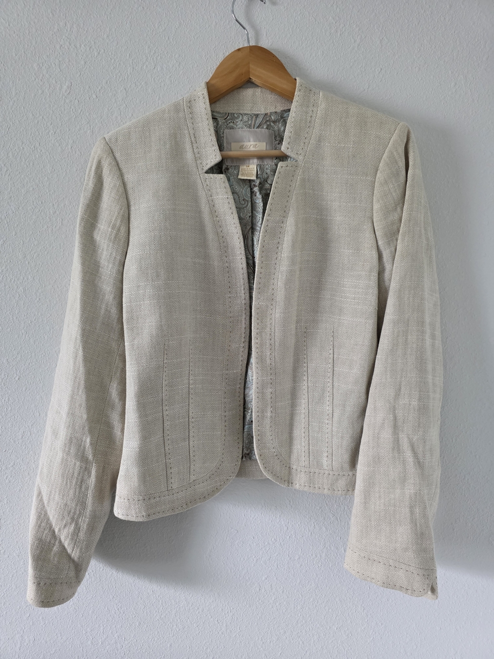 Women's Cream Open-Front Linen Blend Jacket